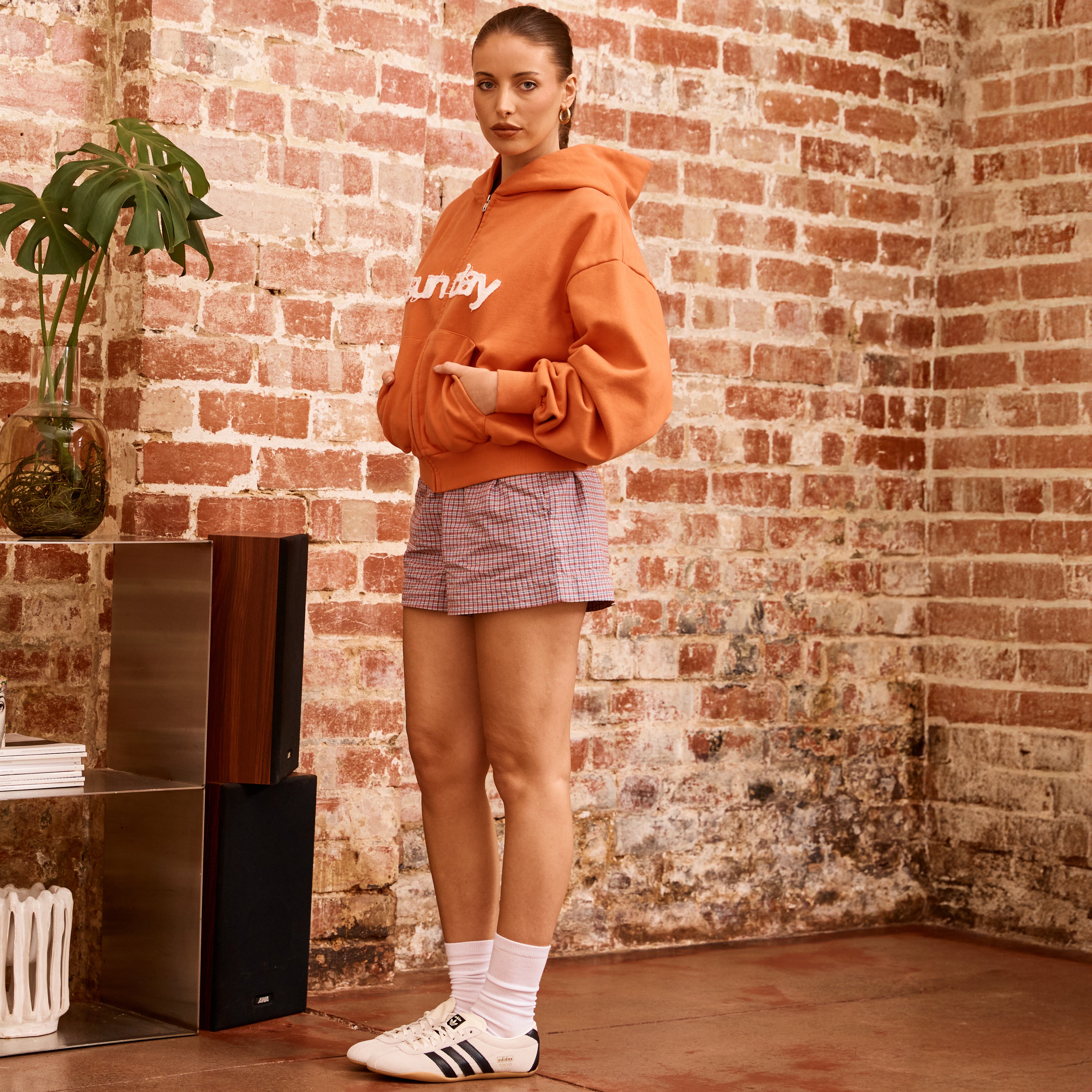heavyweight appliqué zip-up - vintage orange