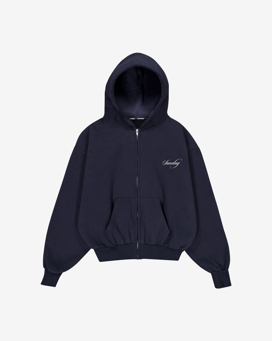 heavyweight cursive zip-up