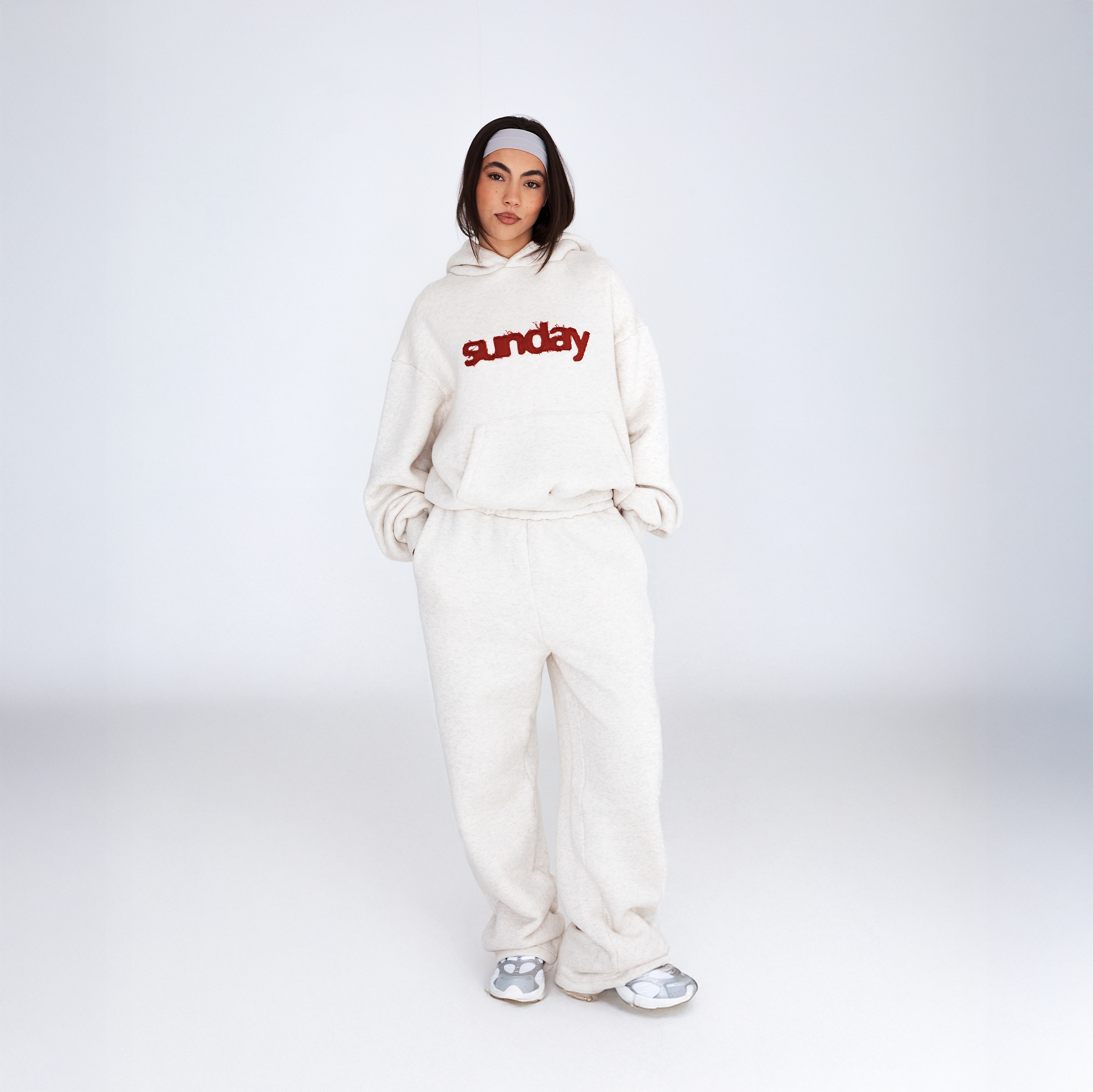 heavyweight appliqué tracksuit set - oatmeal