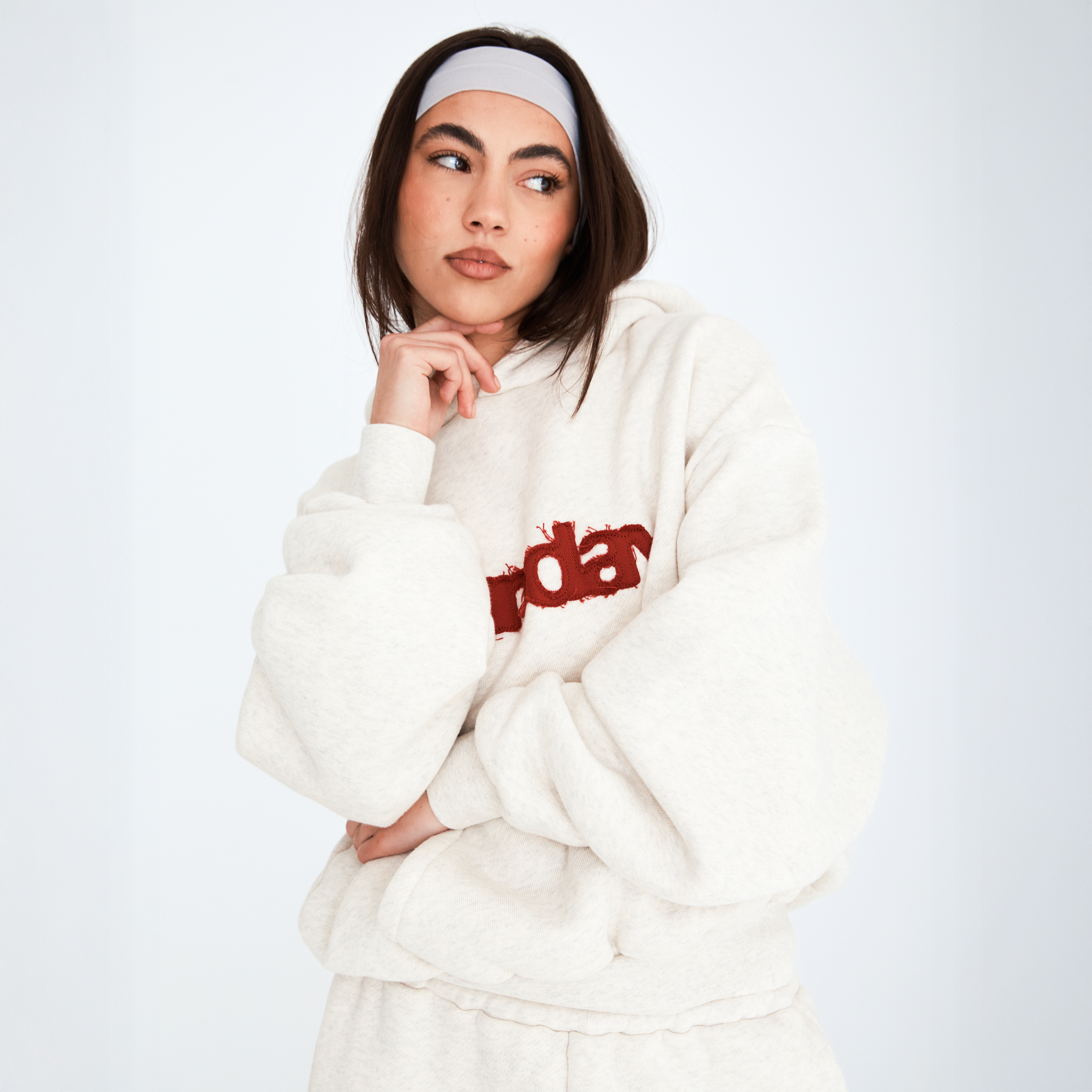 heavyweight appliqué tracksuit set - oatmeal