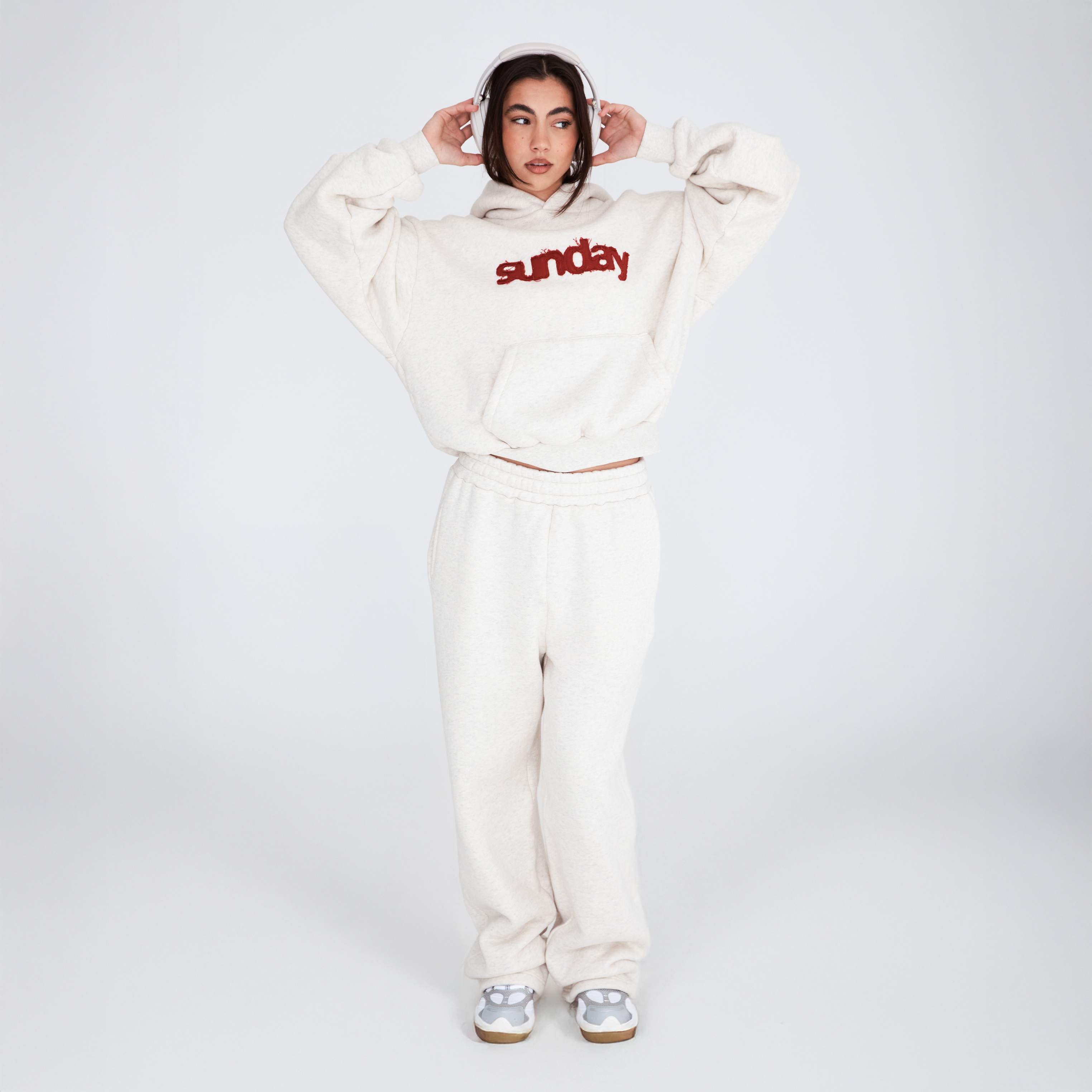heavyweight appliqué tracksuit set - oatmeal