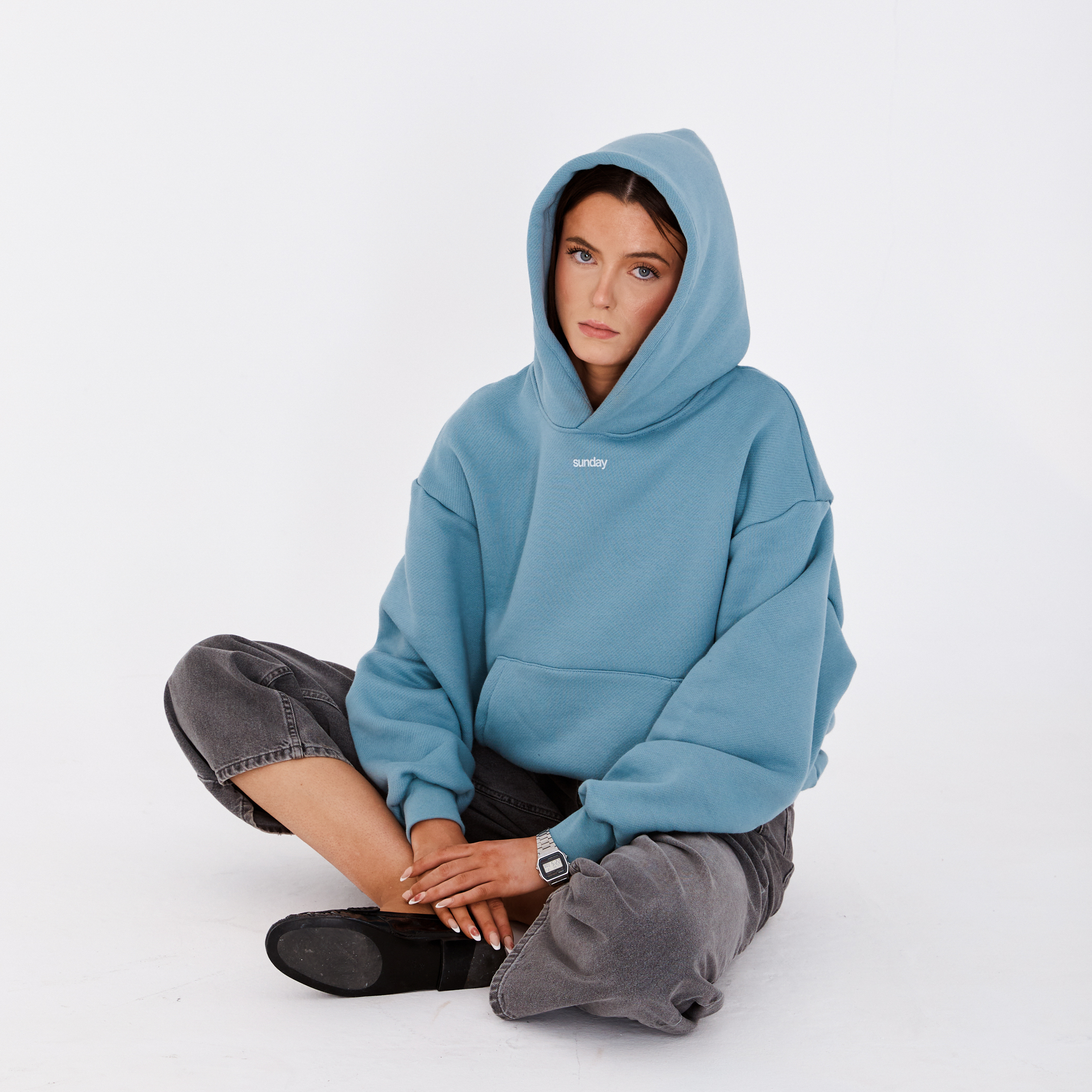 heavyweight simple hoodie - powder blue