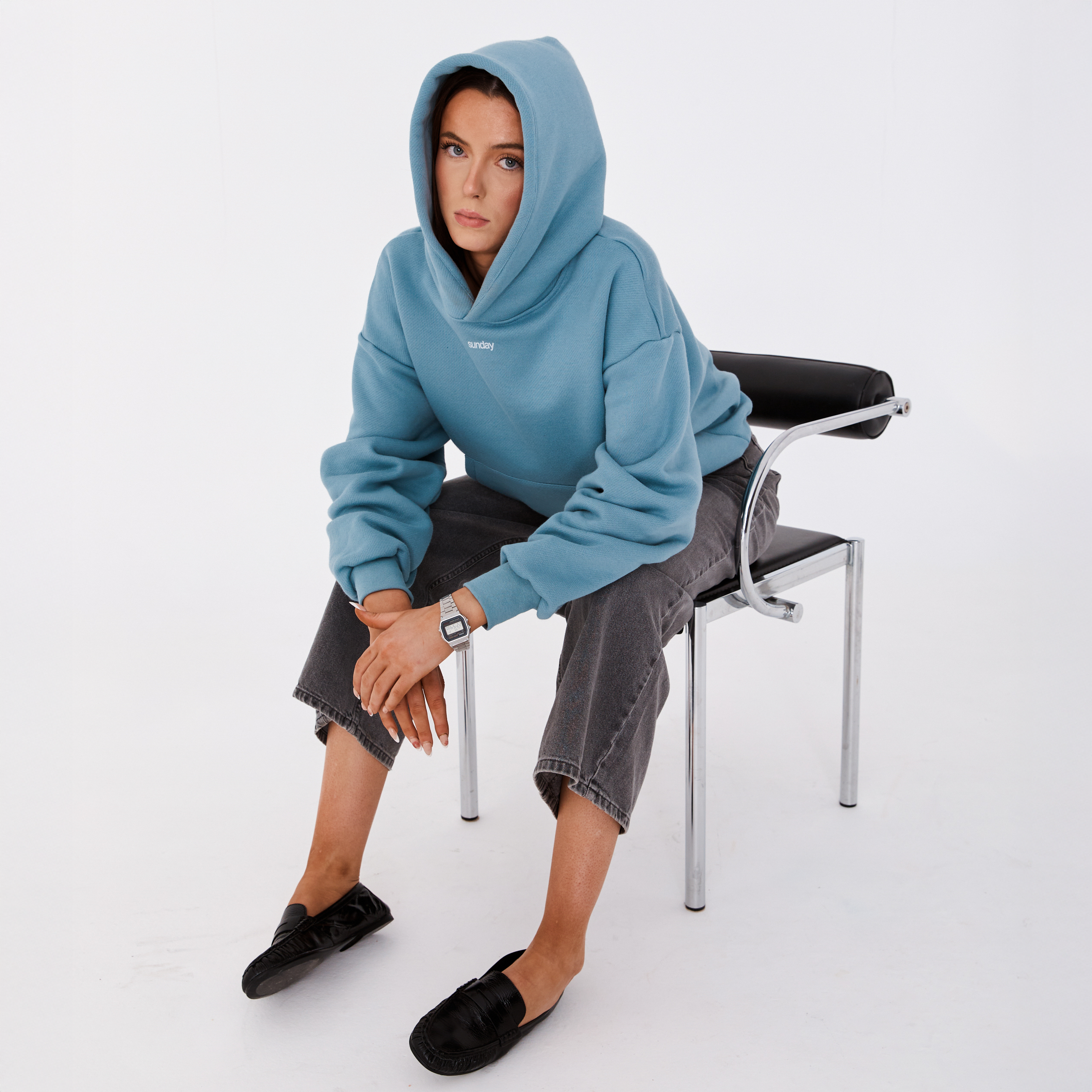 heavyweight simple hoodie - powder blue