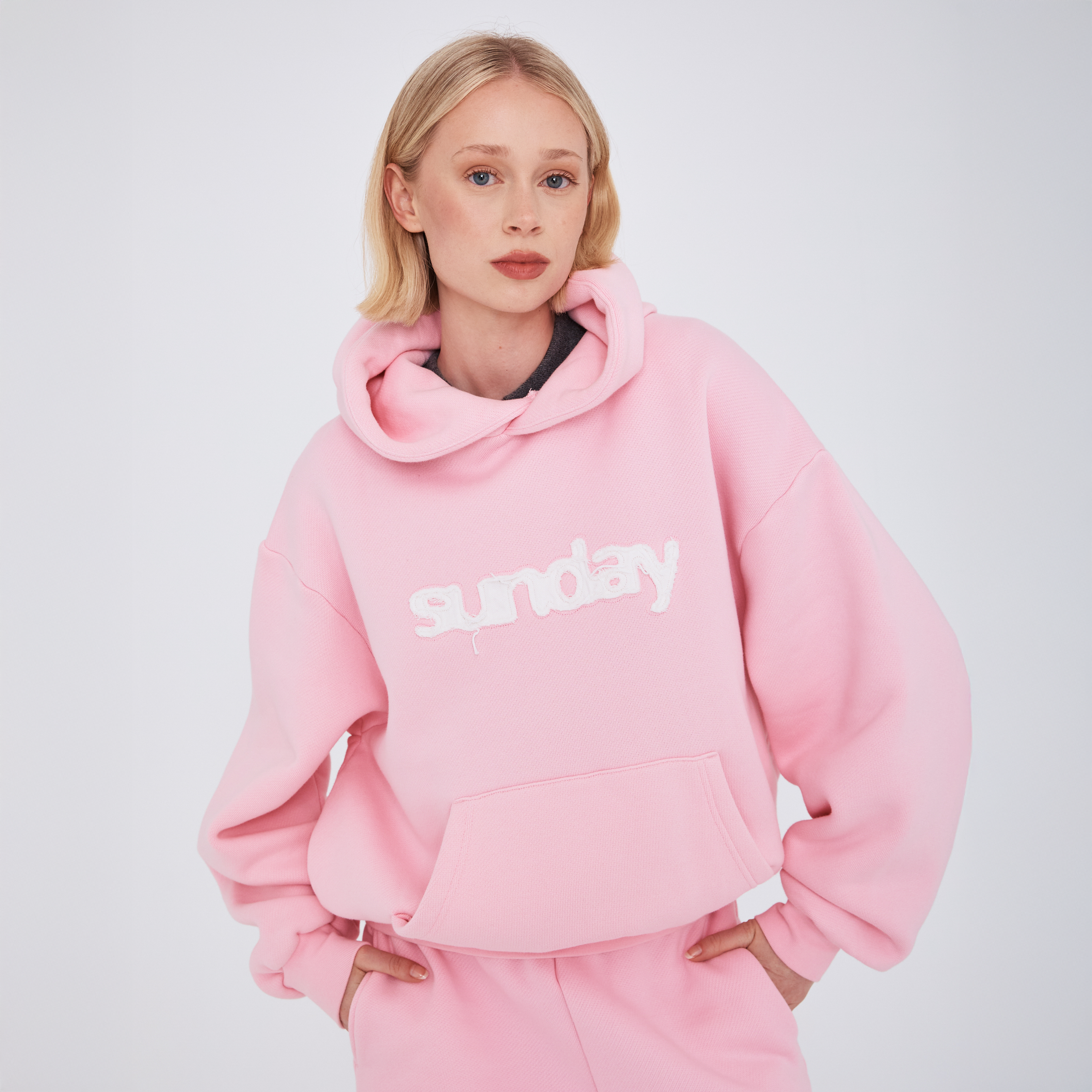 heavyweight appliqué hoodie - powder pink