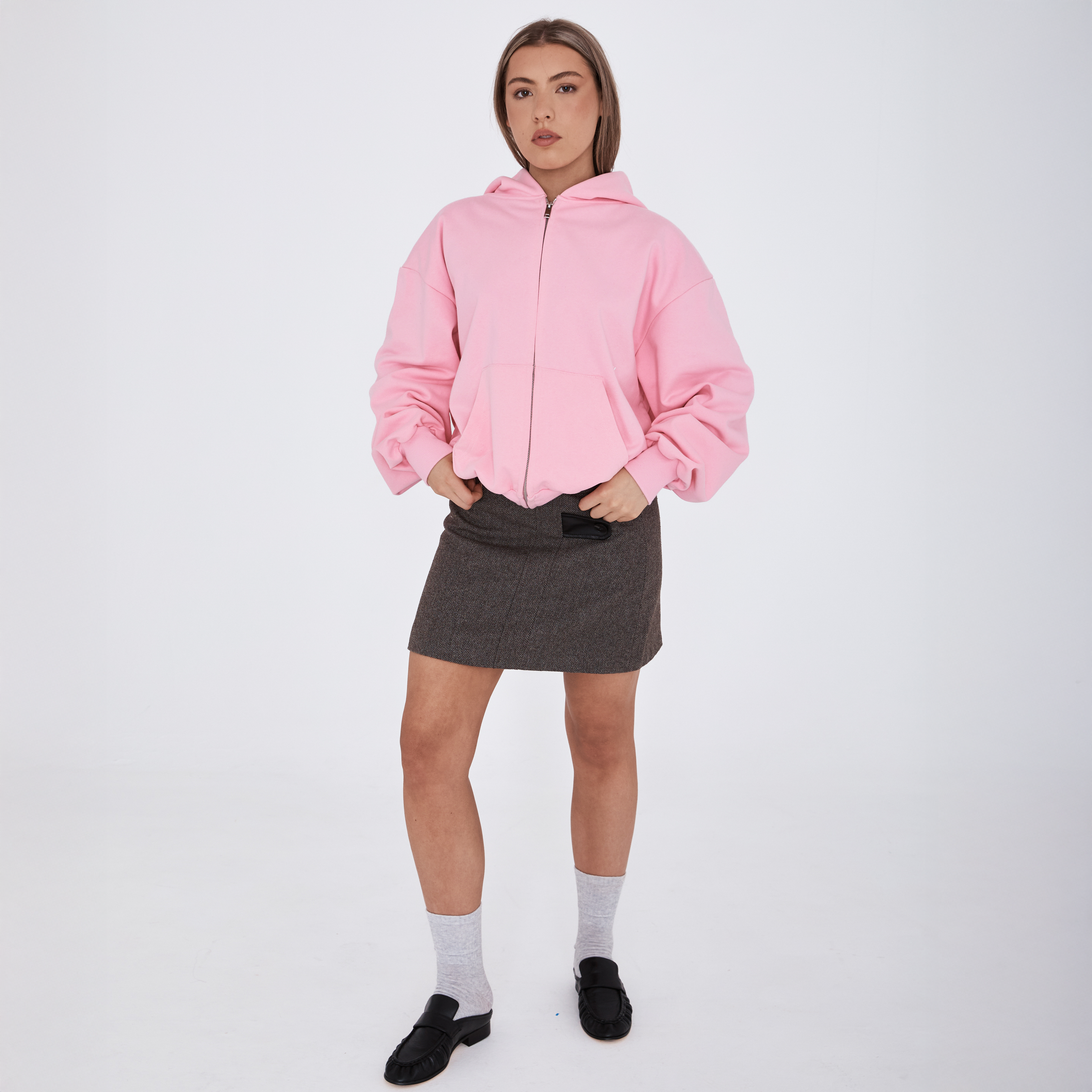 heavyweight script zip-up - powder pink