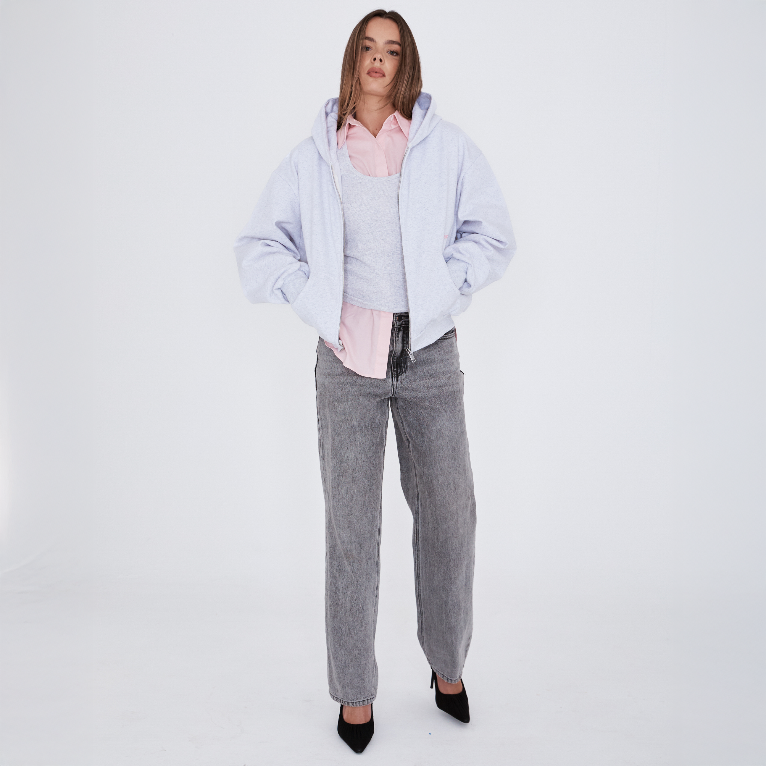 heavyweight script zip-up - grey