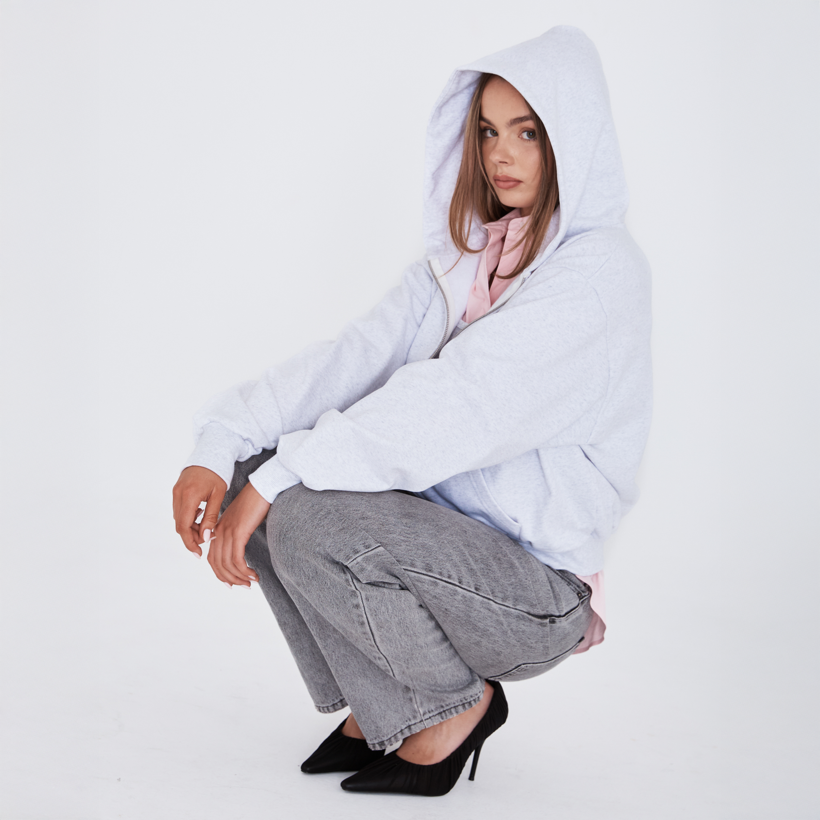 heavyweight script zip-up - grey