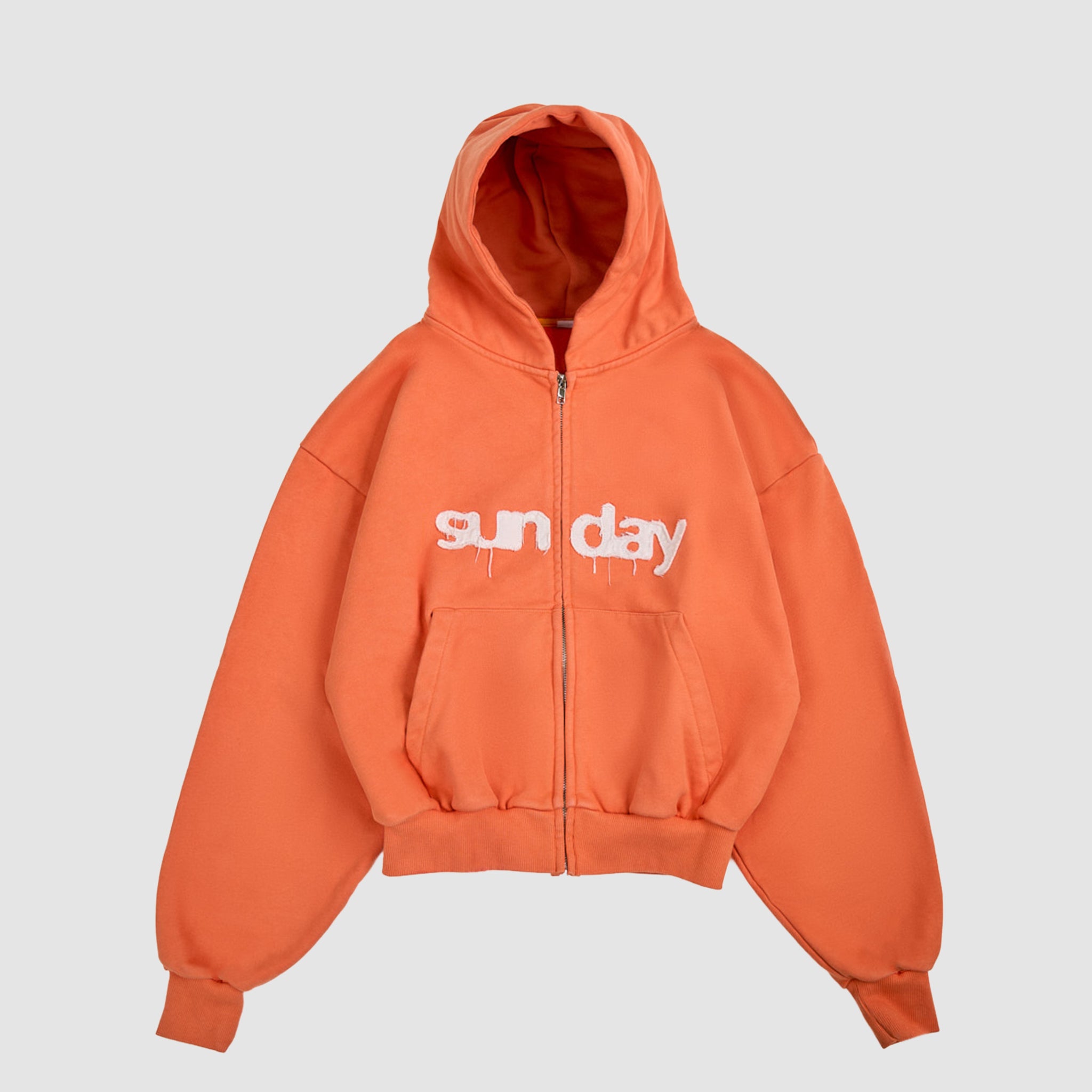 heavyweight appliqué zip-up - vintage orange